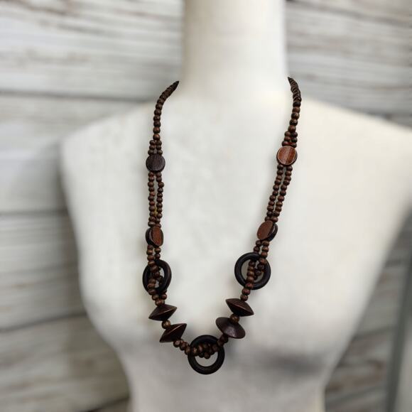 Unkown Jewelry - Vintage Bohemian Tribal Wooden Circle Necklace Casual Gypsy